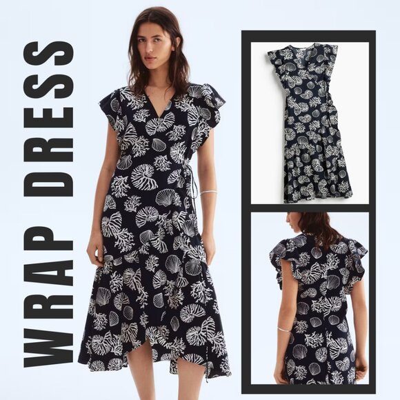 Romantic weekend getaway wrap dress from H&M. Midnight Blue/Seashell. 3X-5X - Picture 1 of 5